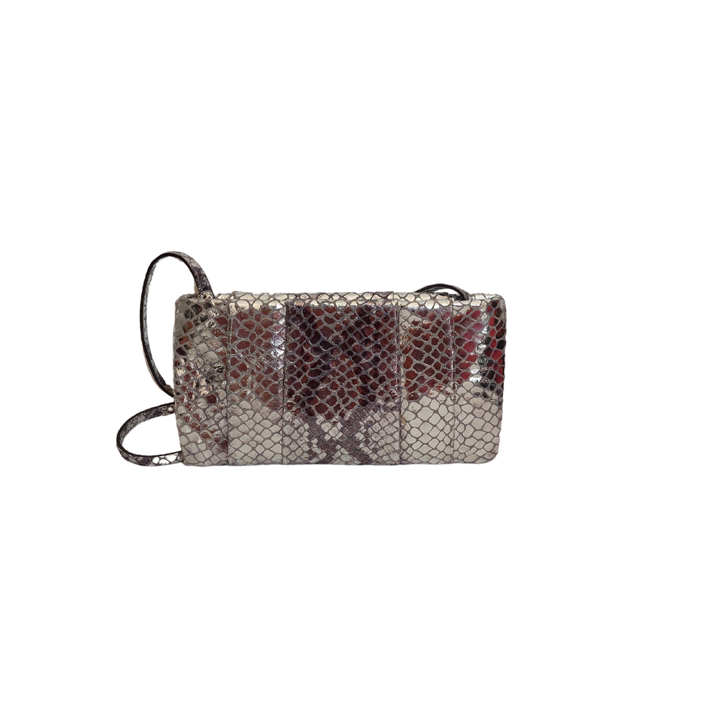 Michael Kors 'Daria' Silver Leather Snakeskin Textured Shoulder Bag | Pre Loved |