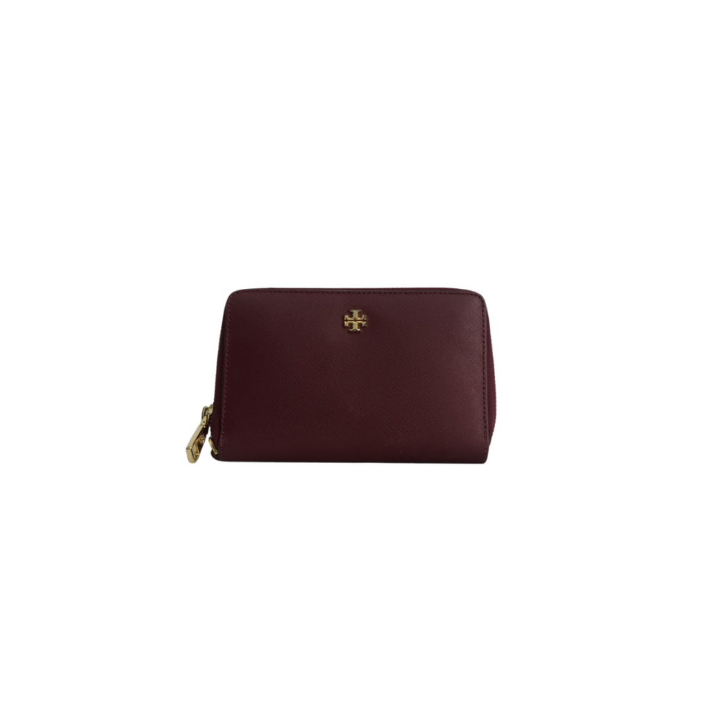 Tory Burch Burgundy Leather Zip-Around Wallet | Pre Loved |