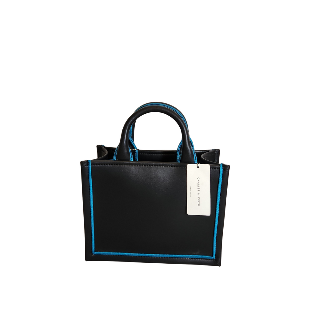 Charles & Keith Black with Blue Trim Leatherette Satchel | Gently Used |