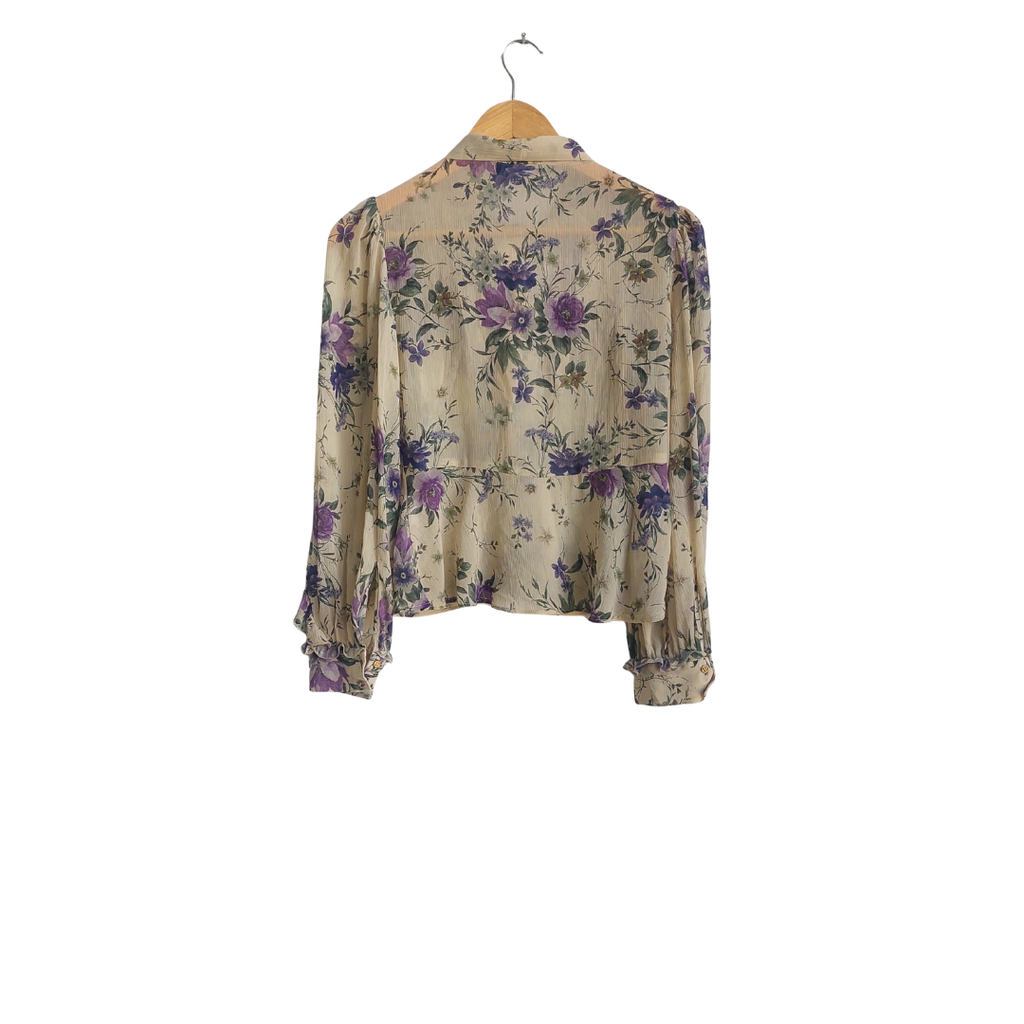 Zara Beige Floral Frill Detail Blouse | Gently Used |