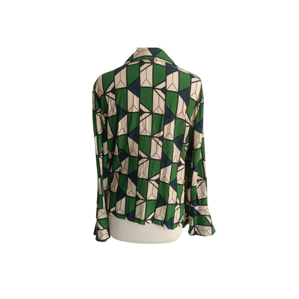 Zara Green, Beige, & Black Printed Collared Shirt | Like New |