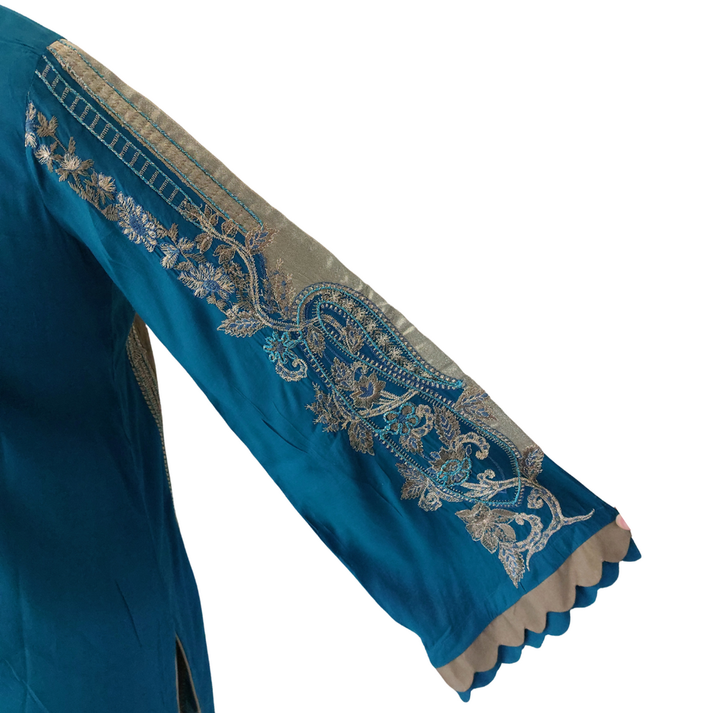 Sana Safinaz Blue & Beige Embroidered Kurta | Pre Loved |