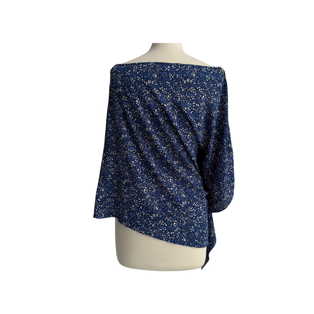 Michael Kors Blue Floral Print Shoulder Zip Poncho Top | Gently Used |