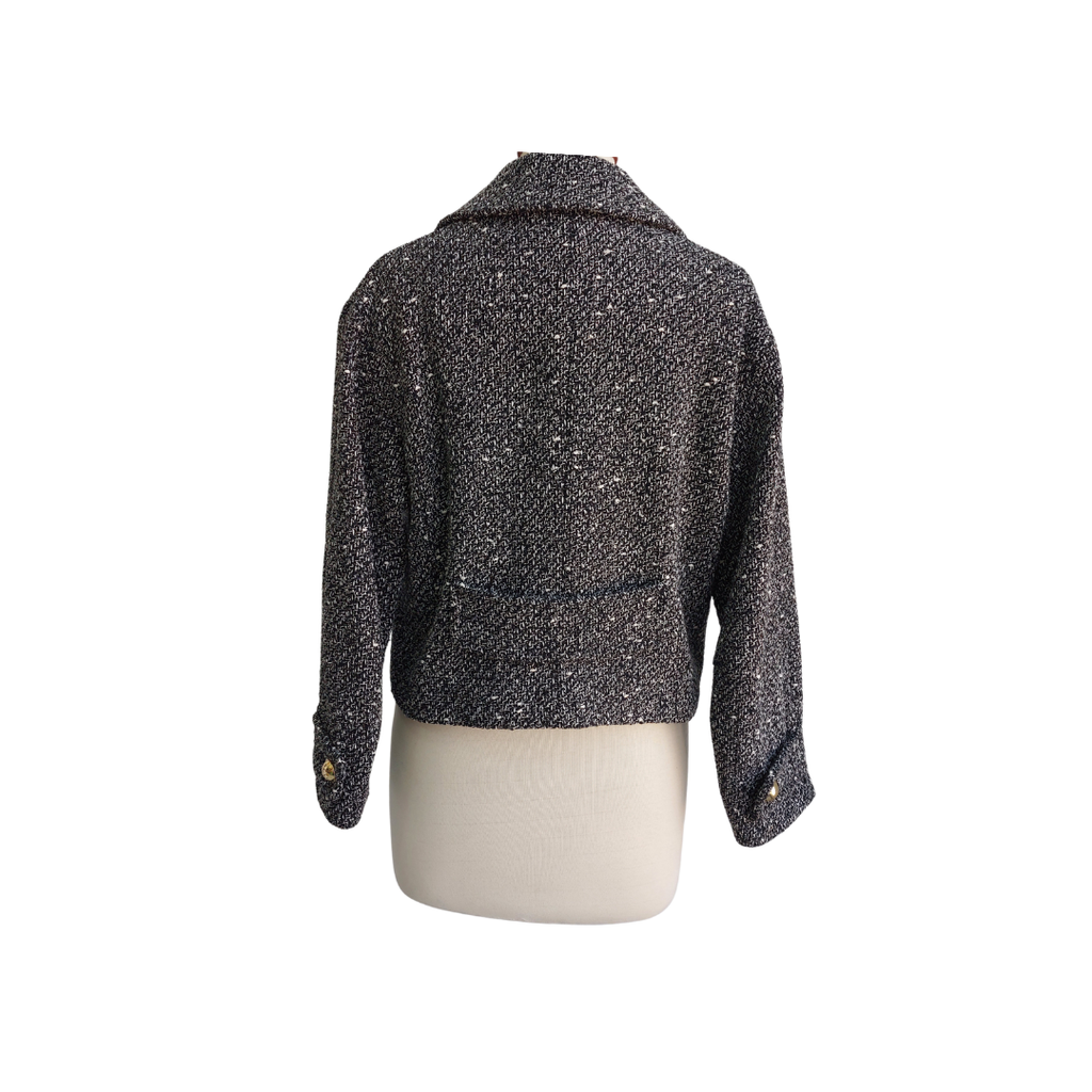 ZARA Black & White Tweed Golden Button Cropped Blazer | Brand New |
