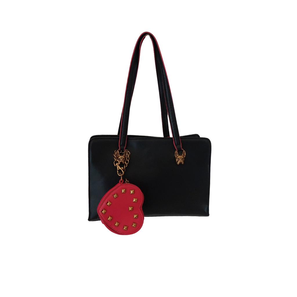 Betsey Johnson Black Frenchie 3-Compartment Satchel Bag | Pre Loved |