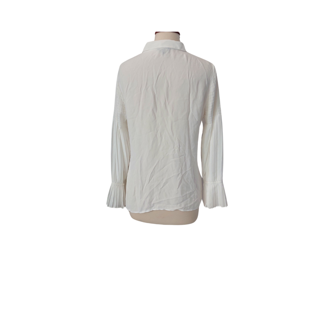 Massimo Dutti White Pleated & Frill Sleeves Collared Shirt | Like new |
