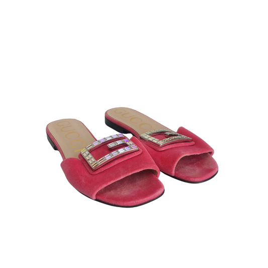 Gucci Pink Velvet Square G slides | Gently Used |