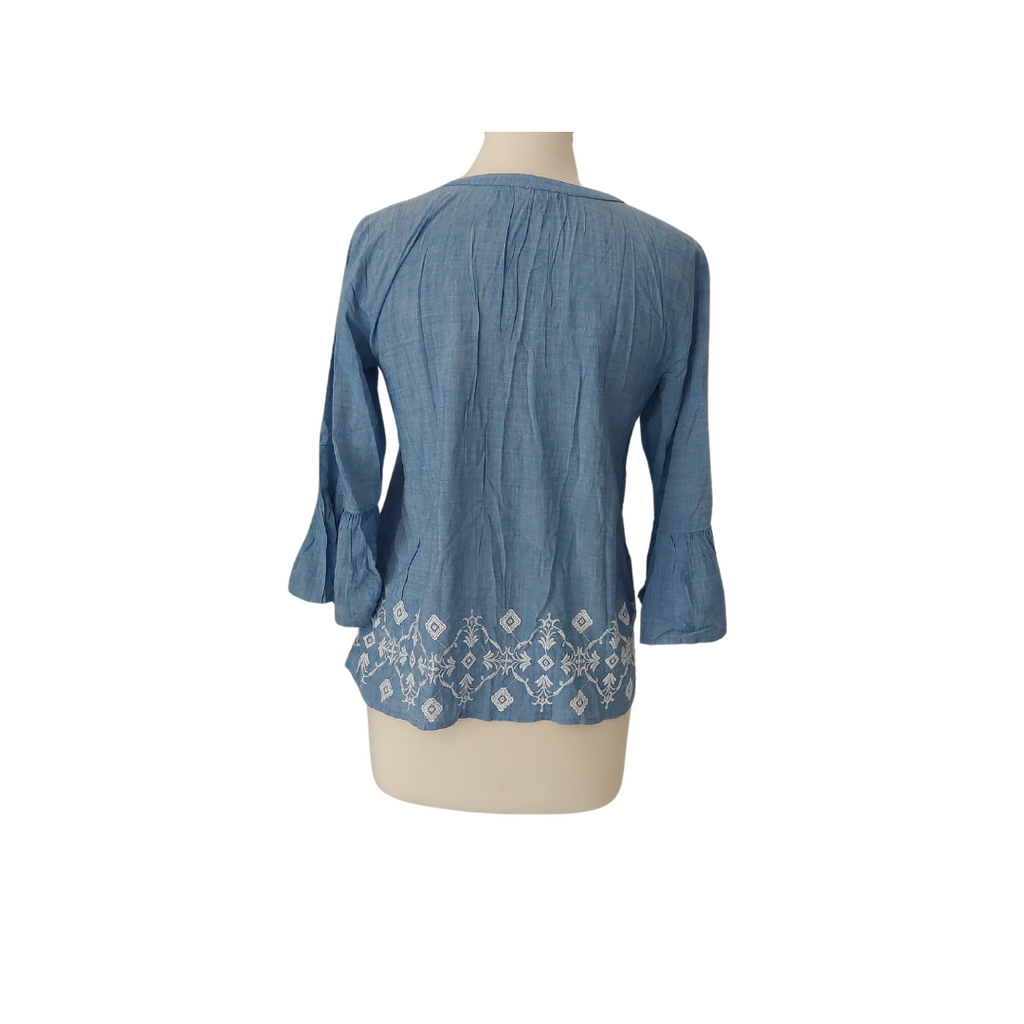 Loft Blue with White Embroidery Top | Gently Used |