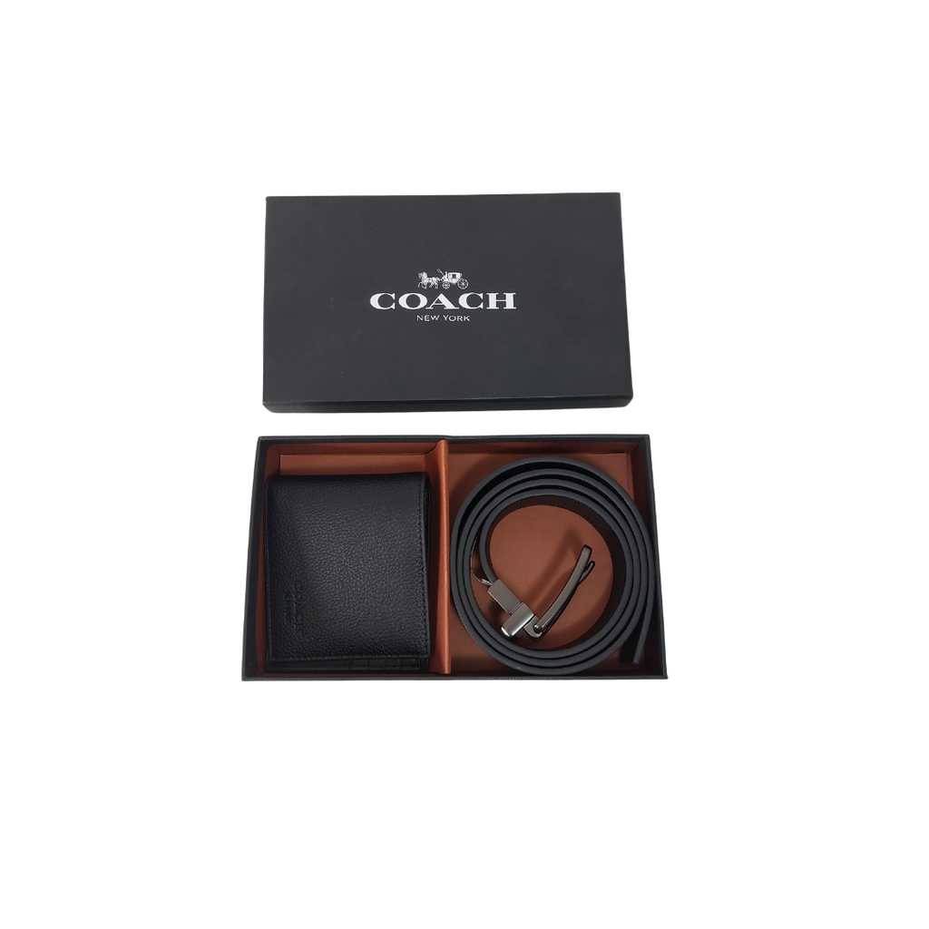 Coach Men's Black Leather Wallet & Belt Set | Like New |
