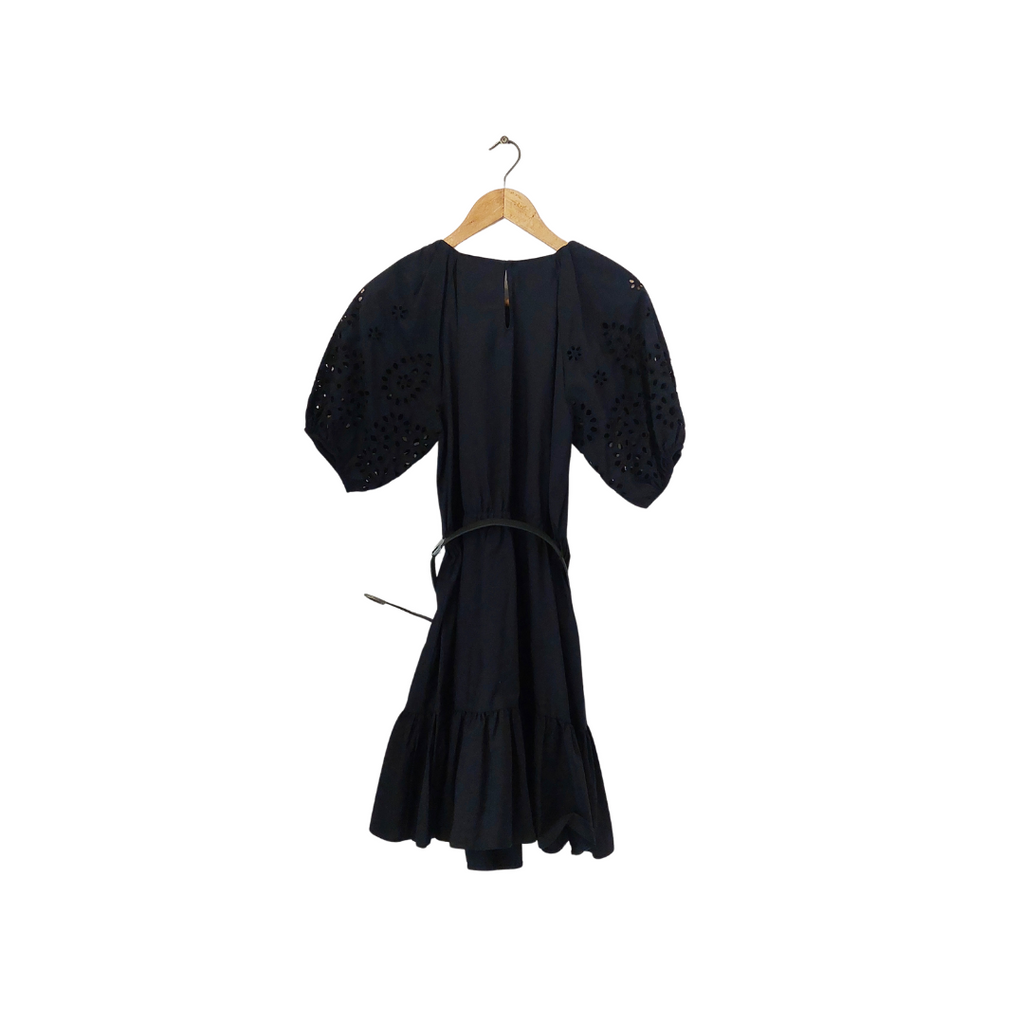 Zara Black Puff Sleeves Pleated Short Dress | Pre Loved |