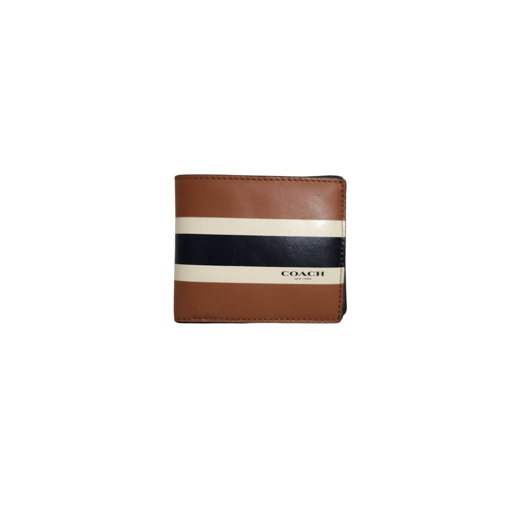 Coach Tan Striped Leather Men's Bi-fold Wallet | Pre Loved |
