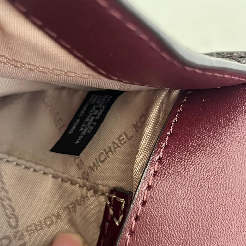 Michael Kors Merlot & Brown Monogram Heather Shoulder Bag | Pre Loved |