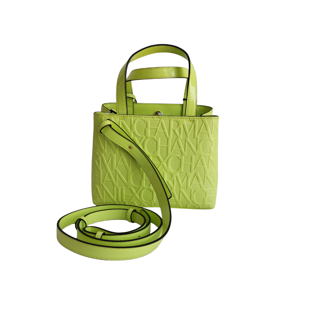 Armani Exchange Light Green Leatherette Liz Glossy Tote Bag | Brand New |