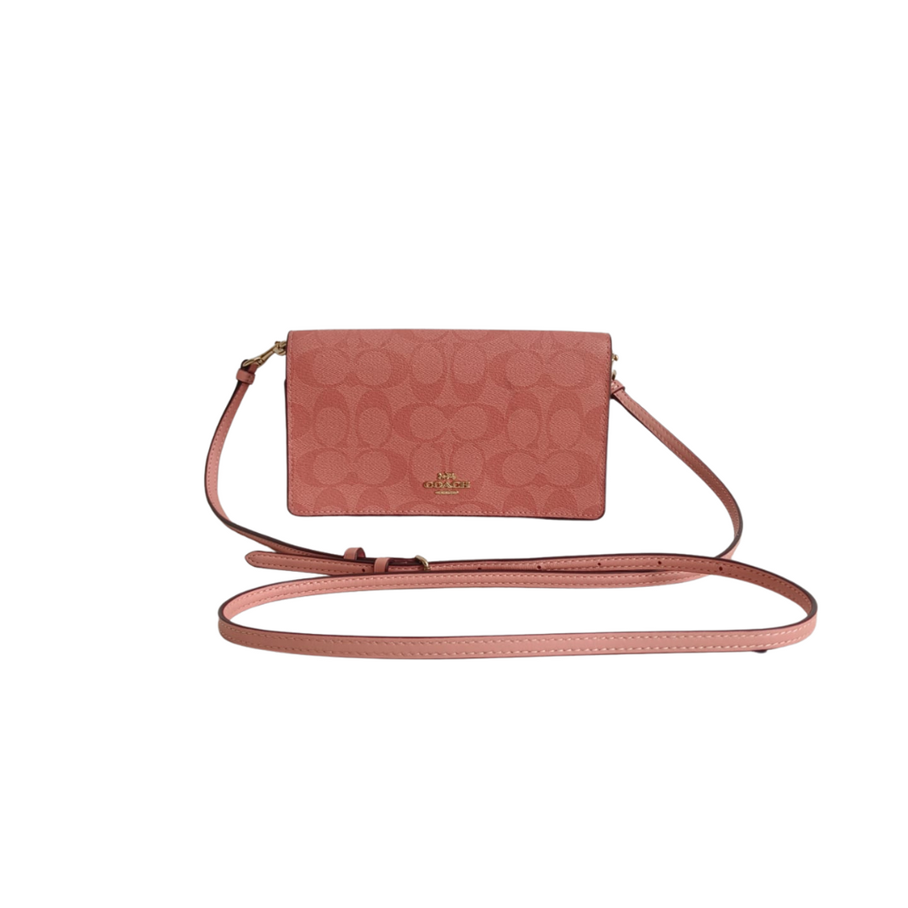 Coach Pink Signature Canvas Anna Foldover Crossbody Bag | Pre Loved |