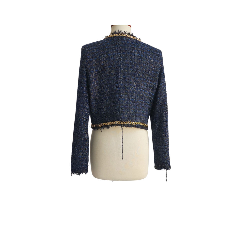 Christian Lacroix Navy Tweed Embellished Crop Jacket | Pre Loved |