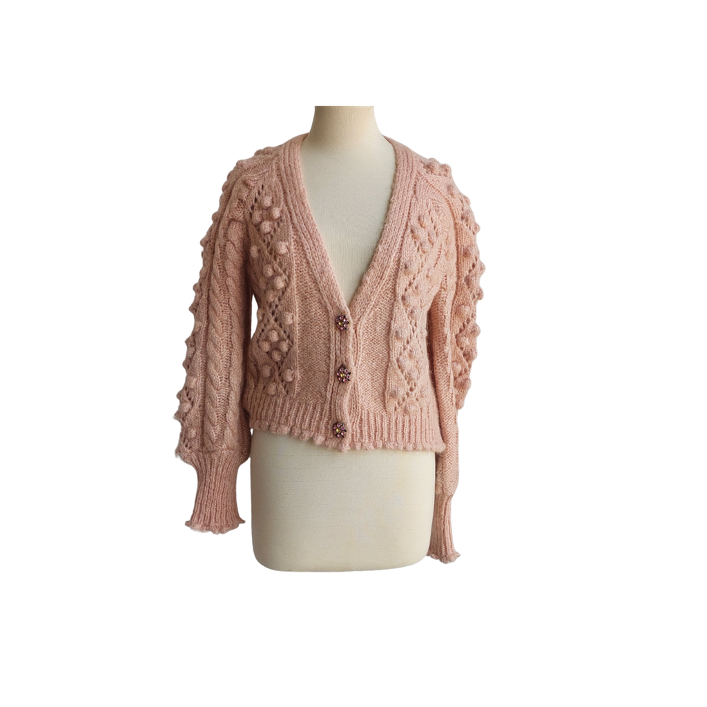 ZARA Pink Bejeweled Button Knit Cardigan | Gently Used |