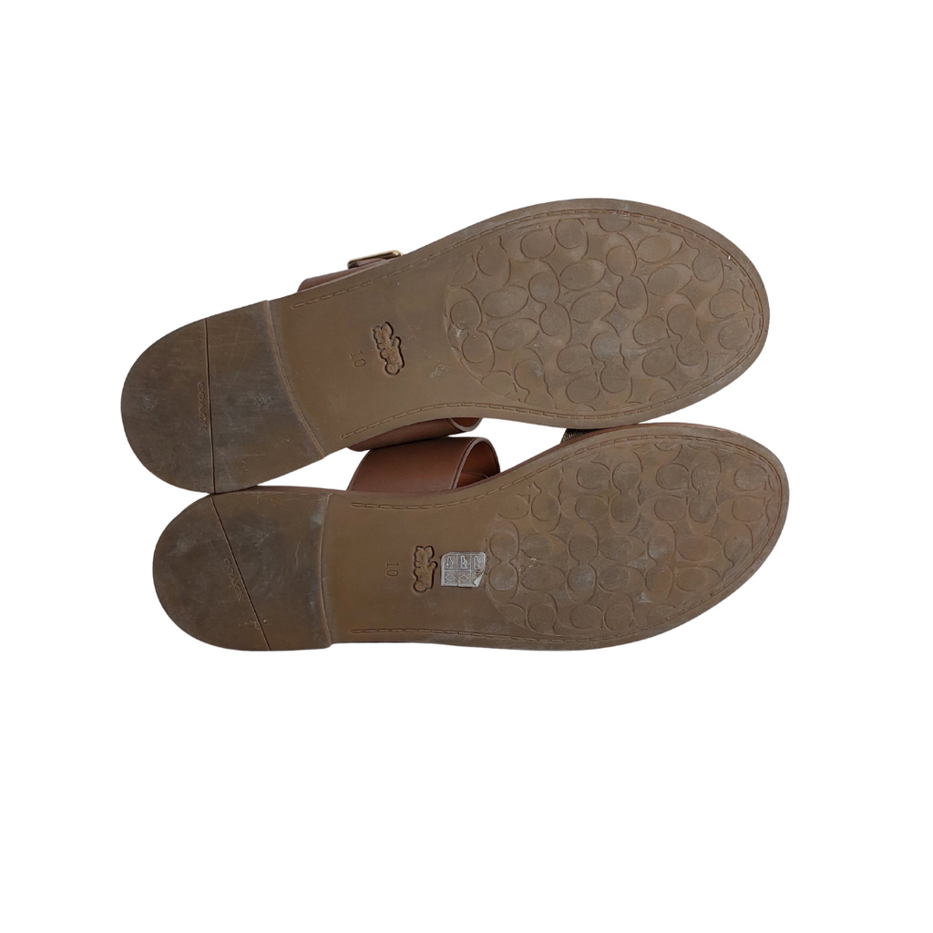 Coach Khaki Leather 'Hallie' Signature Sandals | Gently Used |