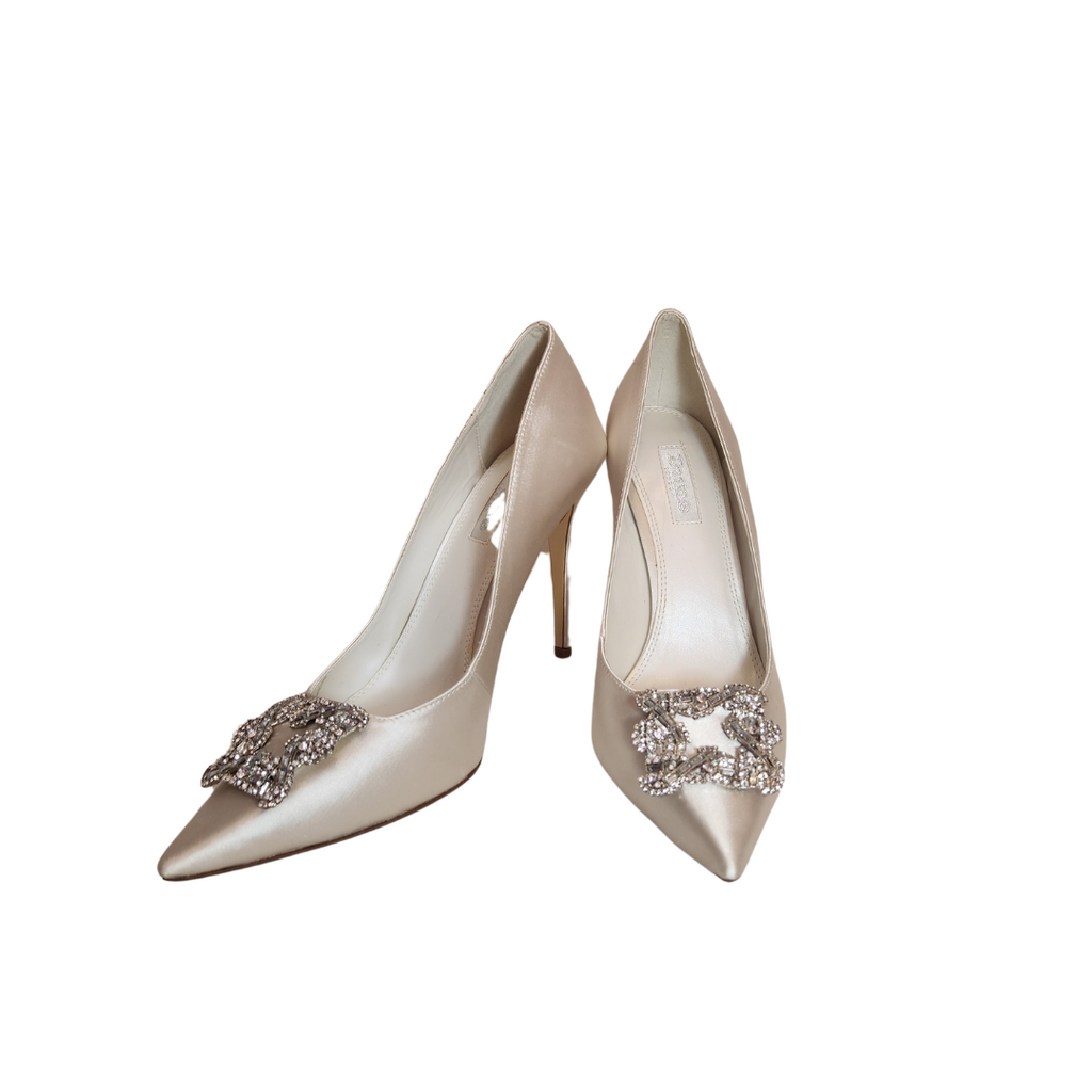 DUNE Ivory Fabric 'Breanne' Jewelled Pointed Pumps | Like New |