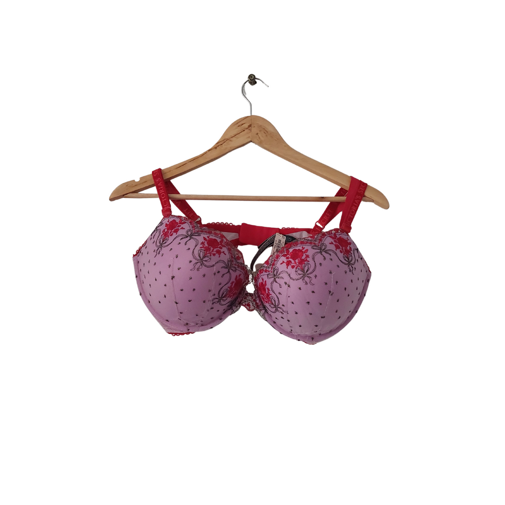 Victoria's Secret Pink & Red Lace Push-up Padded Bra | Brand New |