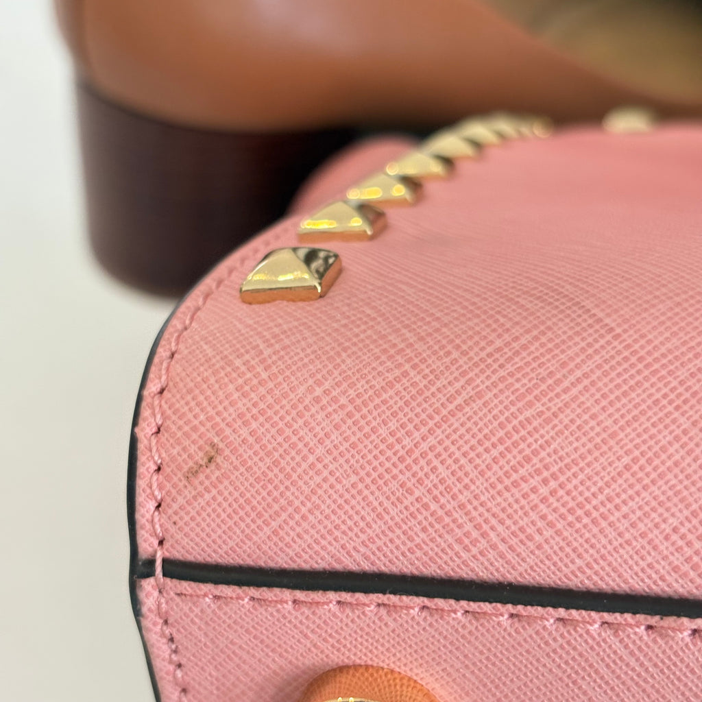 Michael Kors Pale Pink Leather 'Selma' Studded Satchel Bag | Brand New |