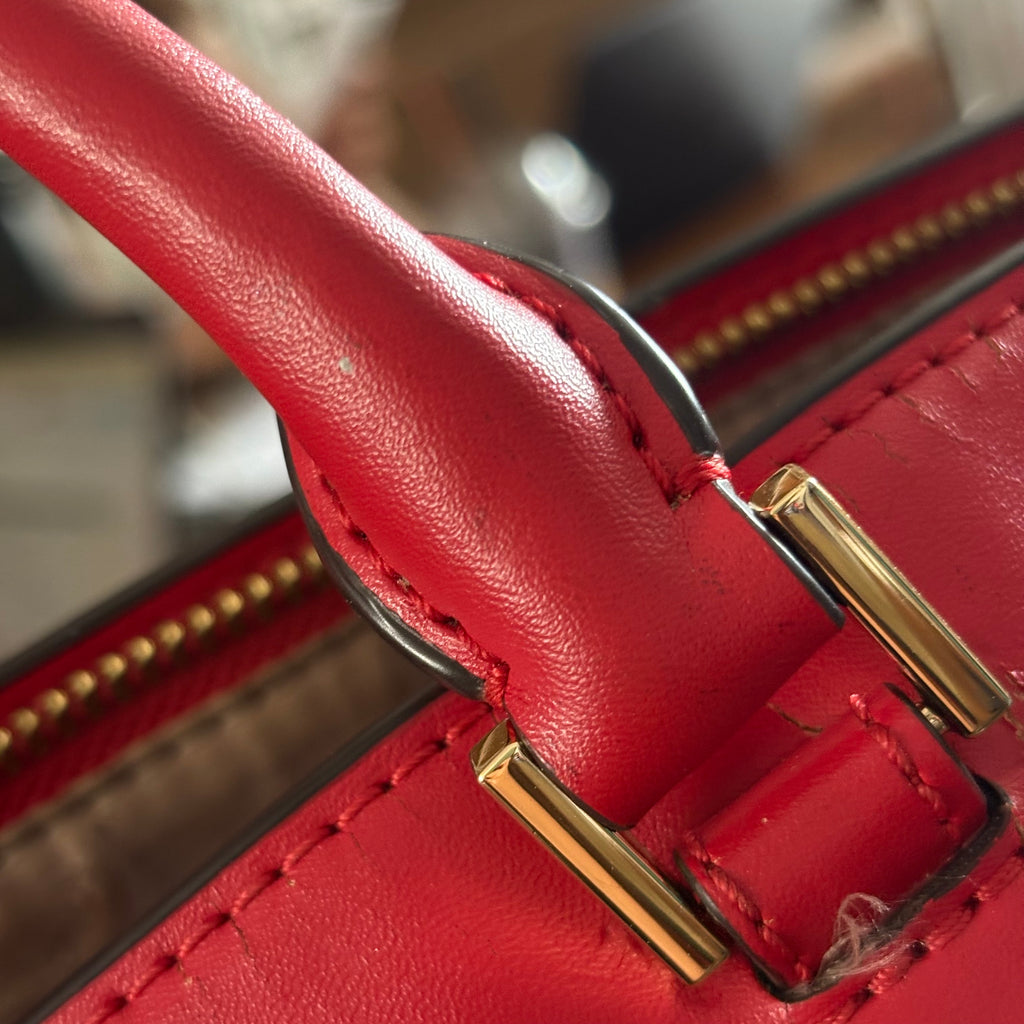 Michael Kors Flame Red & Brown Canvas & Leather Travel Large Signature Tote | Pre Loved |