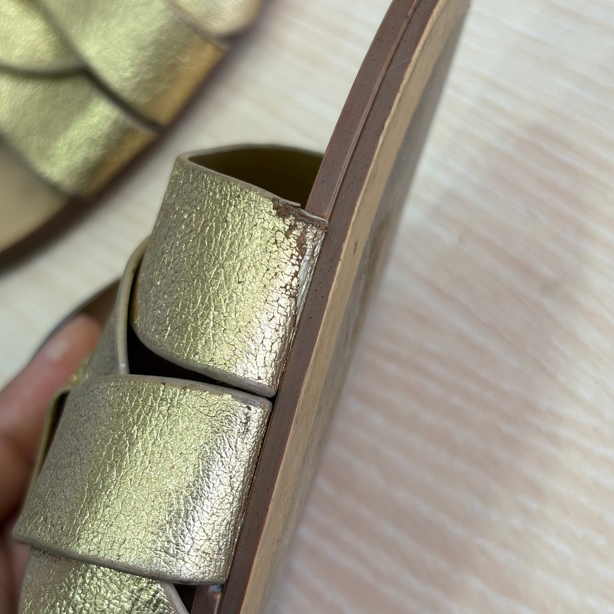 Zara Metallic Gold Leather Cross Strap Sandals | Pre Loved |