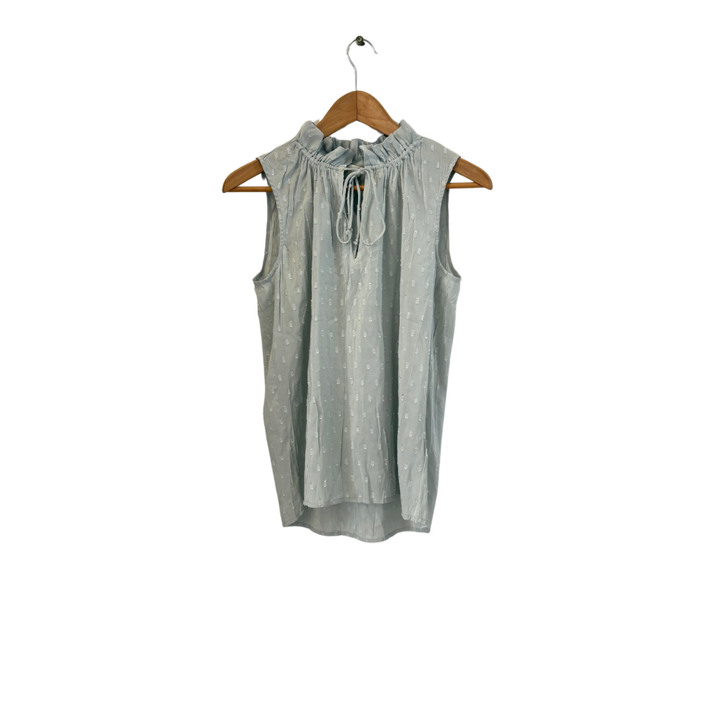 H&M Blue/Grey Embroidered Sleeveless Pleated Collared Top | Gently Used |