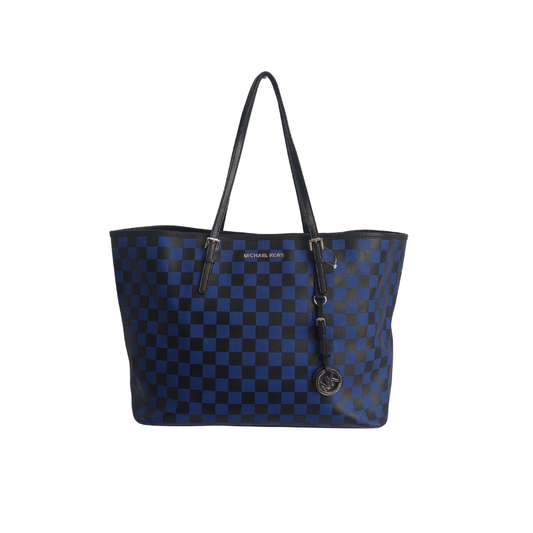 Michael Kors Blue And Black Jet Set Travel Checkerboard Tote Bag | Pre Loved |