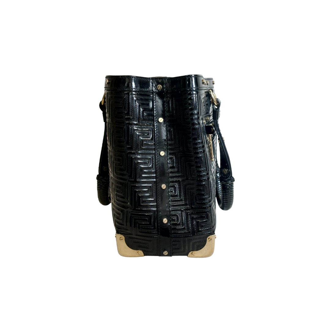 Versace Black Patent Leather & Gold Studded Shoulder Bag | Pre Loved |