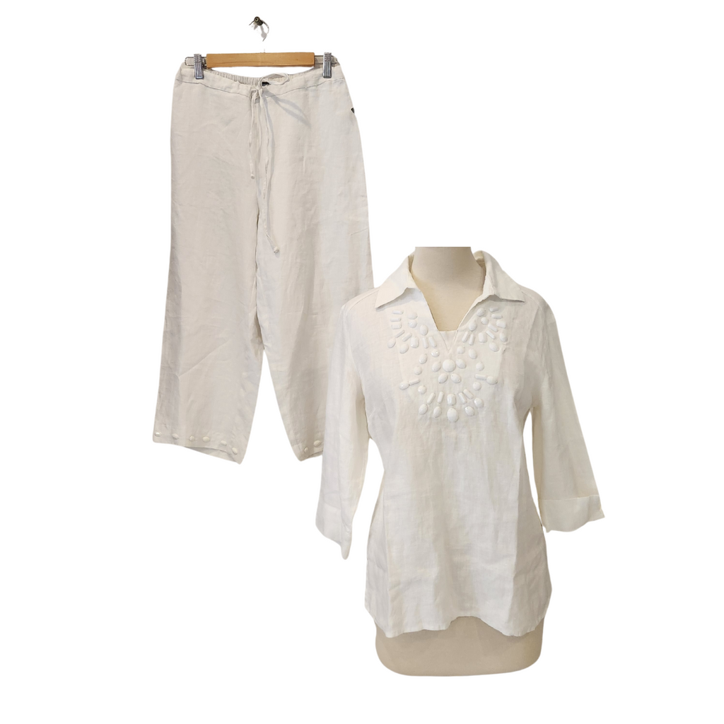 M Collection White Linen Bead-details Tunic Set | Brand New |