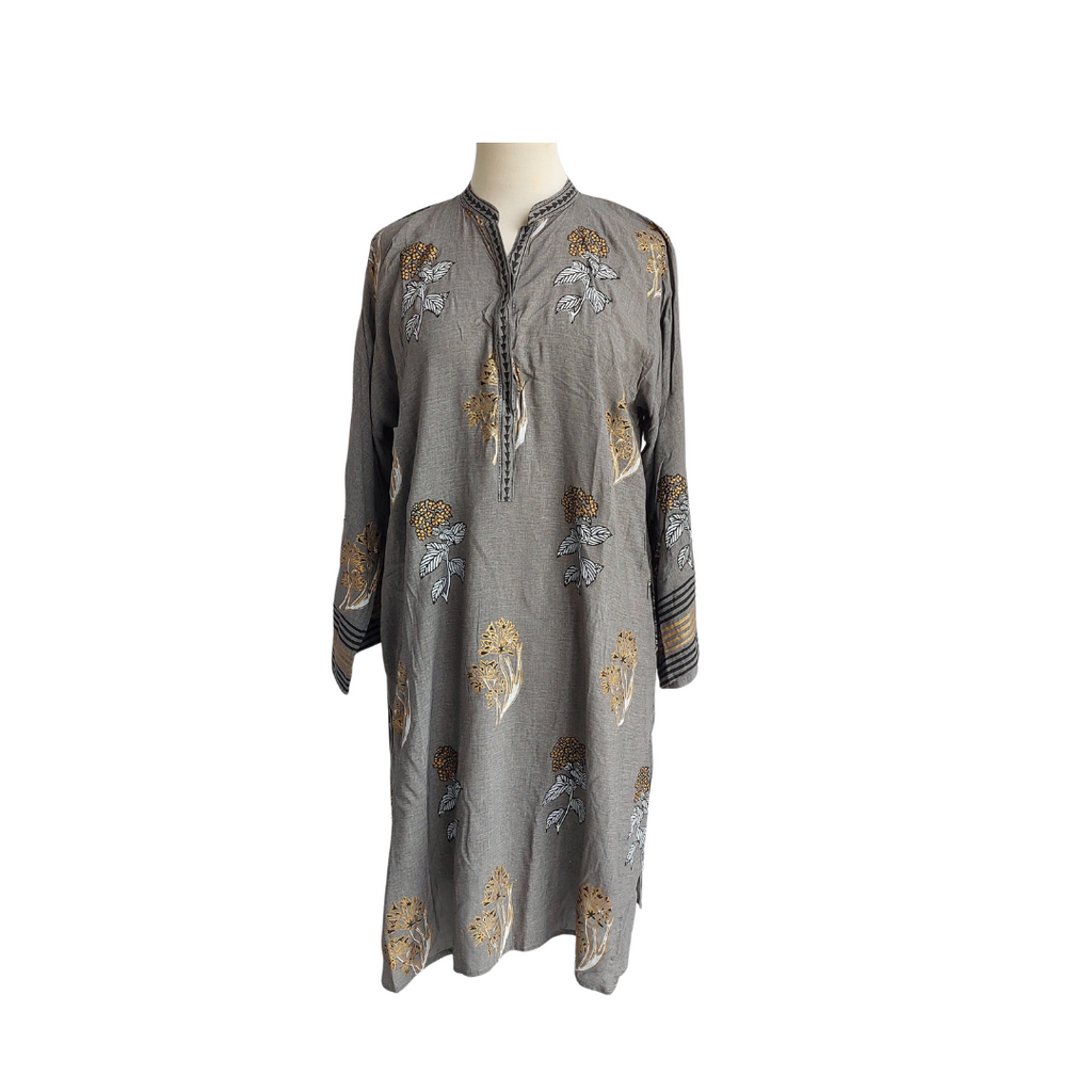 Blocked Grey Gold & White Printed Kurta | Pre Loved |