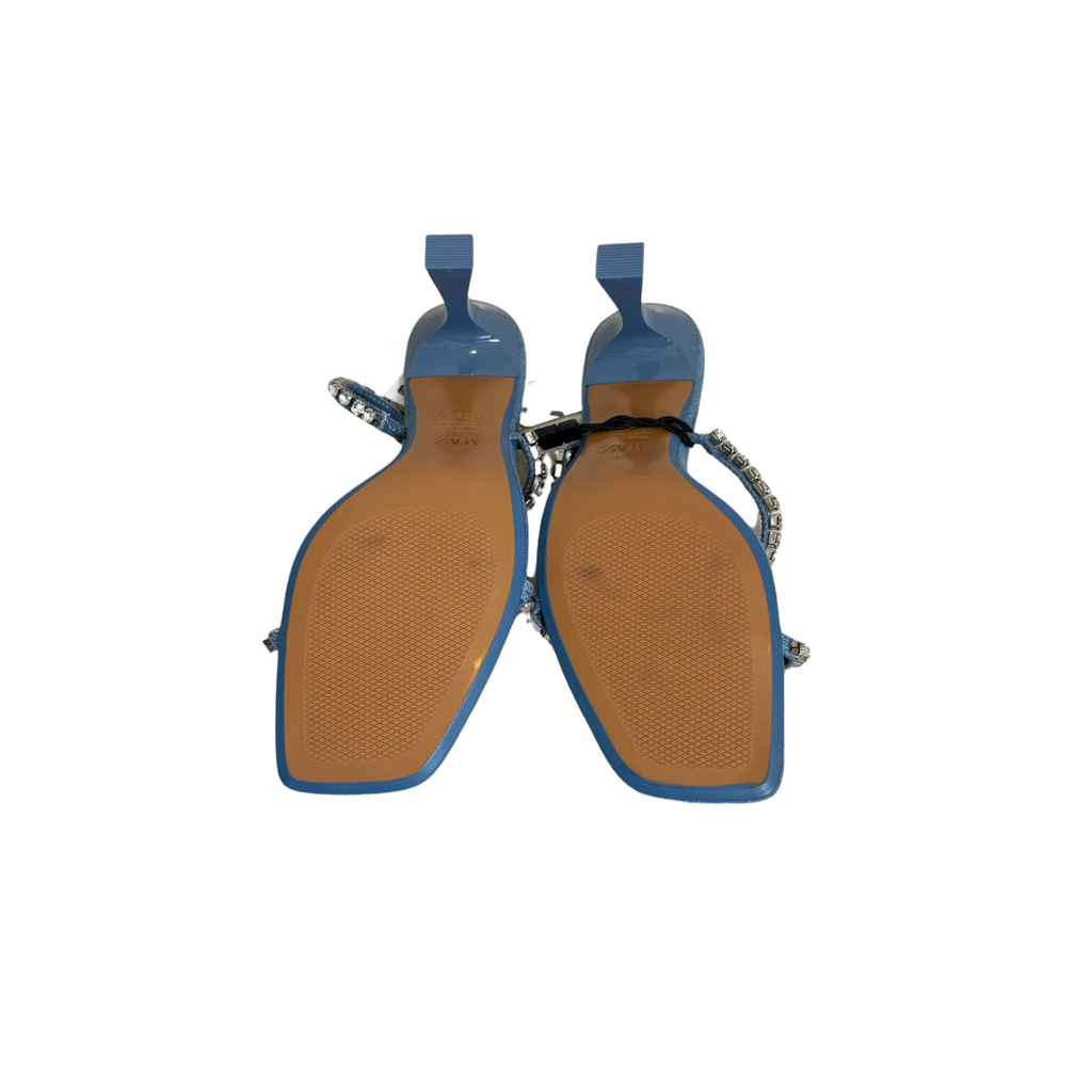 ZARA Blue Rhinestones & Denim Sandals | Brand New |