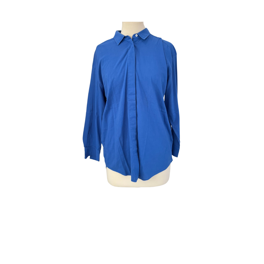 M&S Collection Blue Collared Button Down Long Shirt | Gently Used |