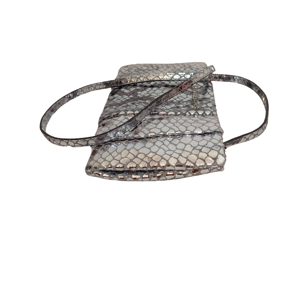 Michael Kors 'Daria' Silver Leather Snakeskin Textured Shoulder Bag | Pre Loved |