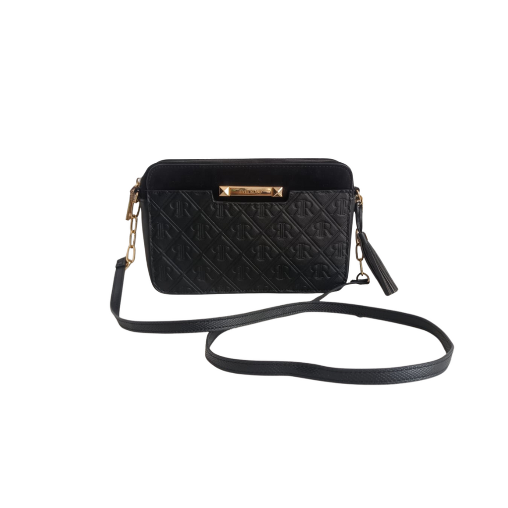 River Island Black Embossed Monogram Crossbody Bag | Pre Loved |