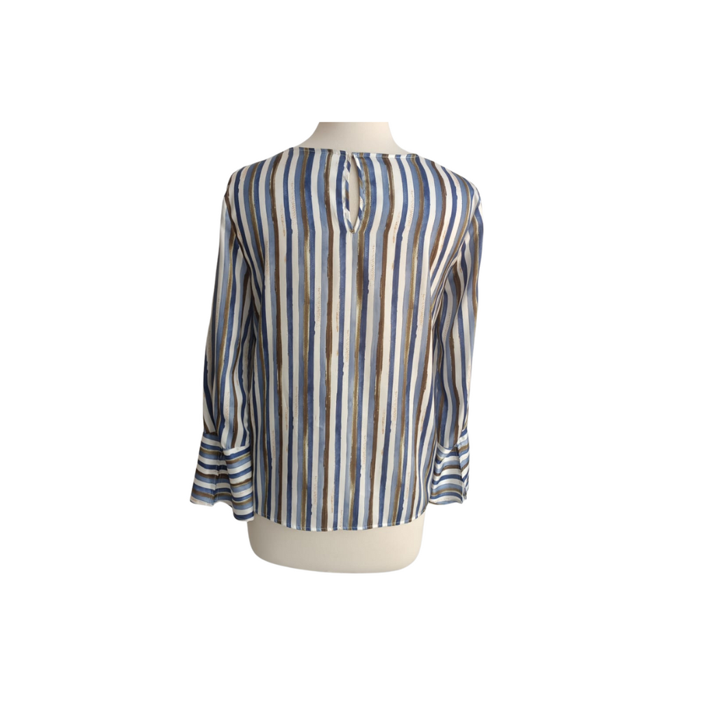 Zara Blue, Green, & White Striped Satin Top | Pre Loved |
