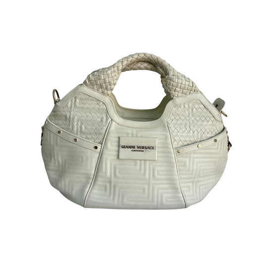 Gianni Versace Couture Cream Quilted Leather Greca Hobo Shoulder Bag | Pre Loved |