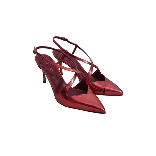 Sergio Rossi Pink Metallic Leather Pointed Sling Back Heels | Gently Used |