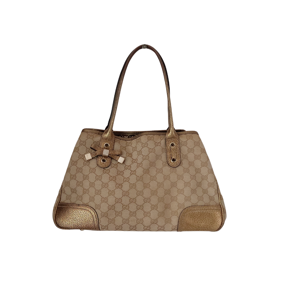 Gucci GG Gold & Beige Canvas Princy Medium Tote Bag | Pre Loved |