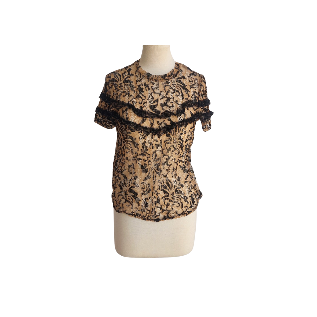 ZARA Brown & Black Net & Frill Detail Top | Like New |