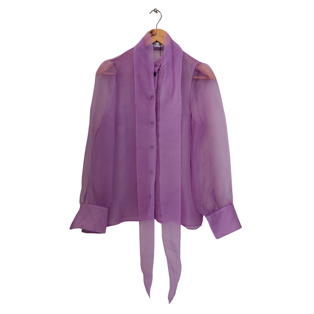 ZARA Lilac Sheer Neck-tie Top | Brand New |