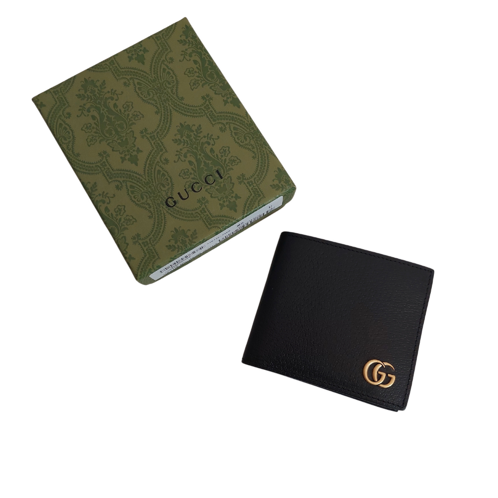 Gucci Men's Black Leather GG Marmont Bi-fold Wallet | Brand New |