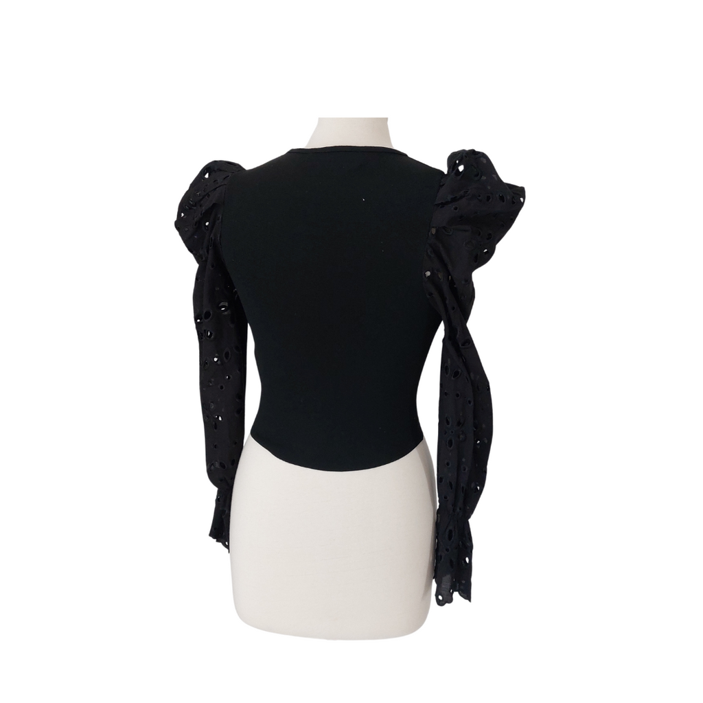 Zara Black Puff Cut-Work Sleeves Blouse | Like New |