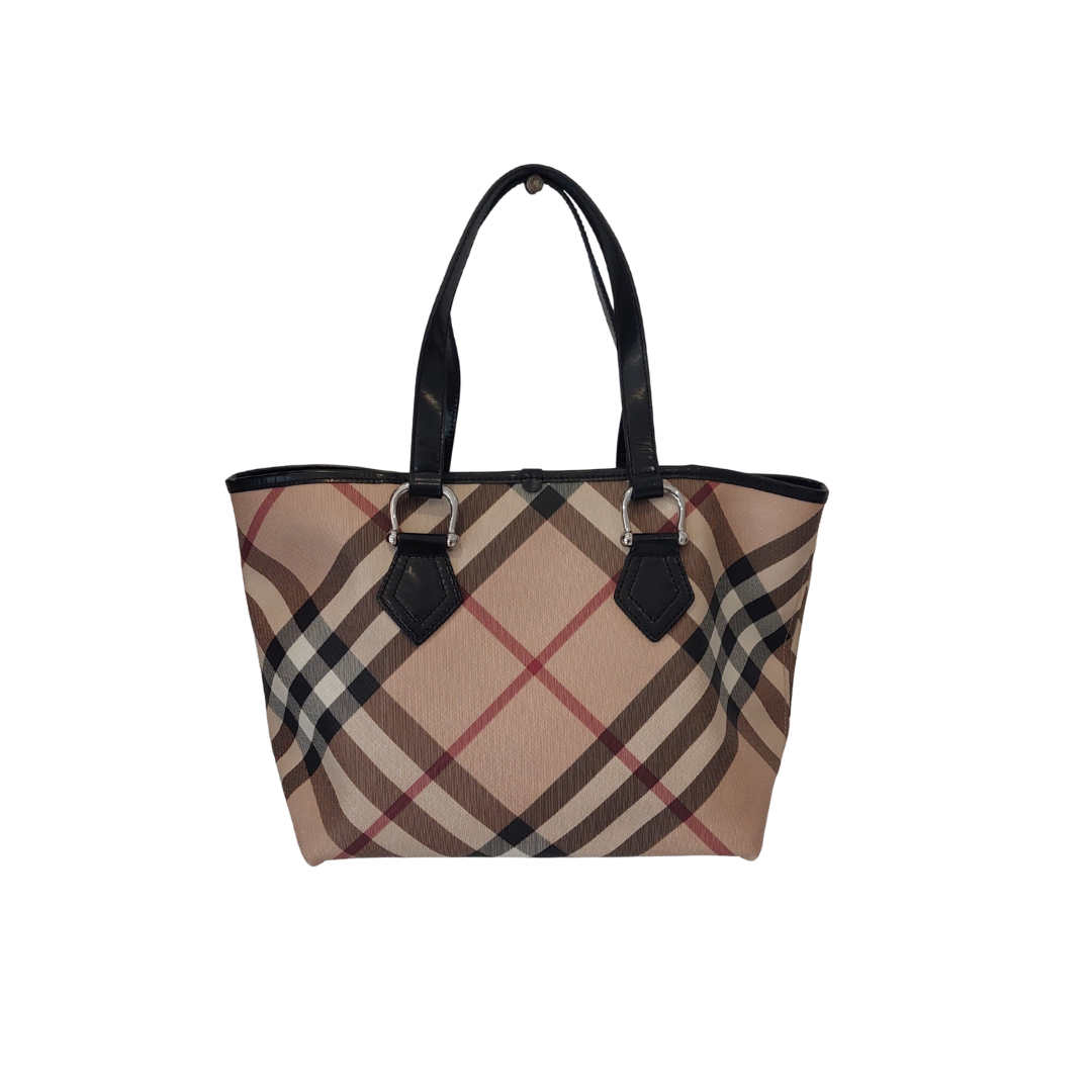 Burberry Beige/Black Nova Check Coated Canvas and Patent Leather