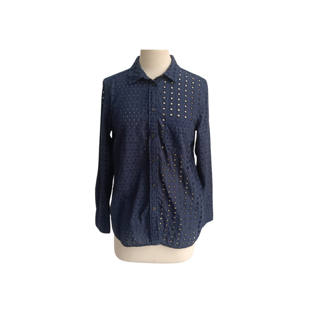 J.Crew Navy Cutwork Button Down Shirt | Gently Used |