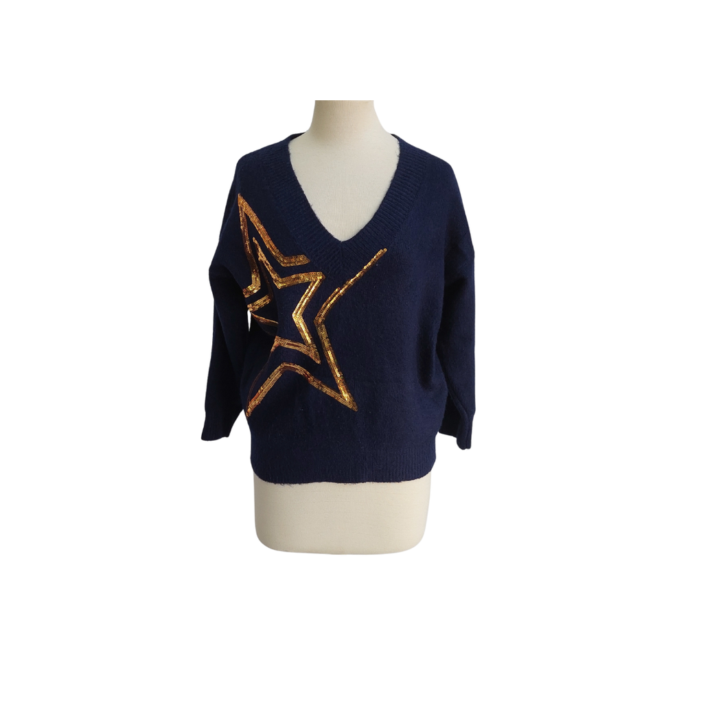 Wallis Navy Blue Sequin Star Sweater | Pre Loved |