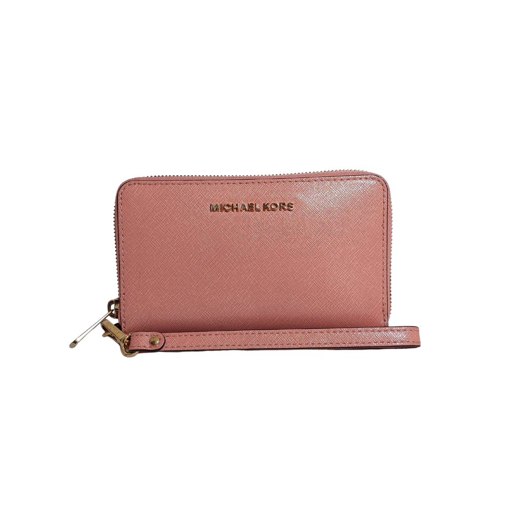 Michael Kors Salmon Pink Leather Zip-Around Wristlet | Gently Used |