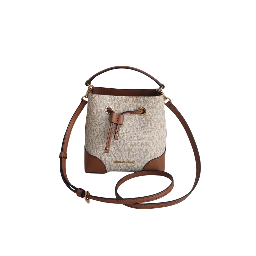 Michael Kors Brown & White Mercer Small Logo Bucket Bag | Gently Used |