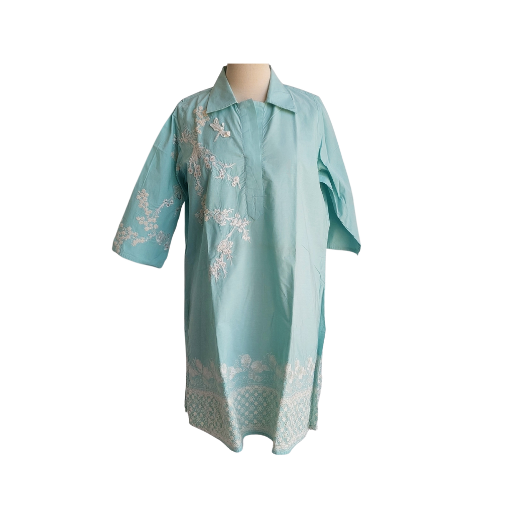 Zuri Light Blue & White Embroidered Kurta | Gently Used |