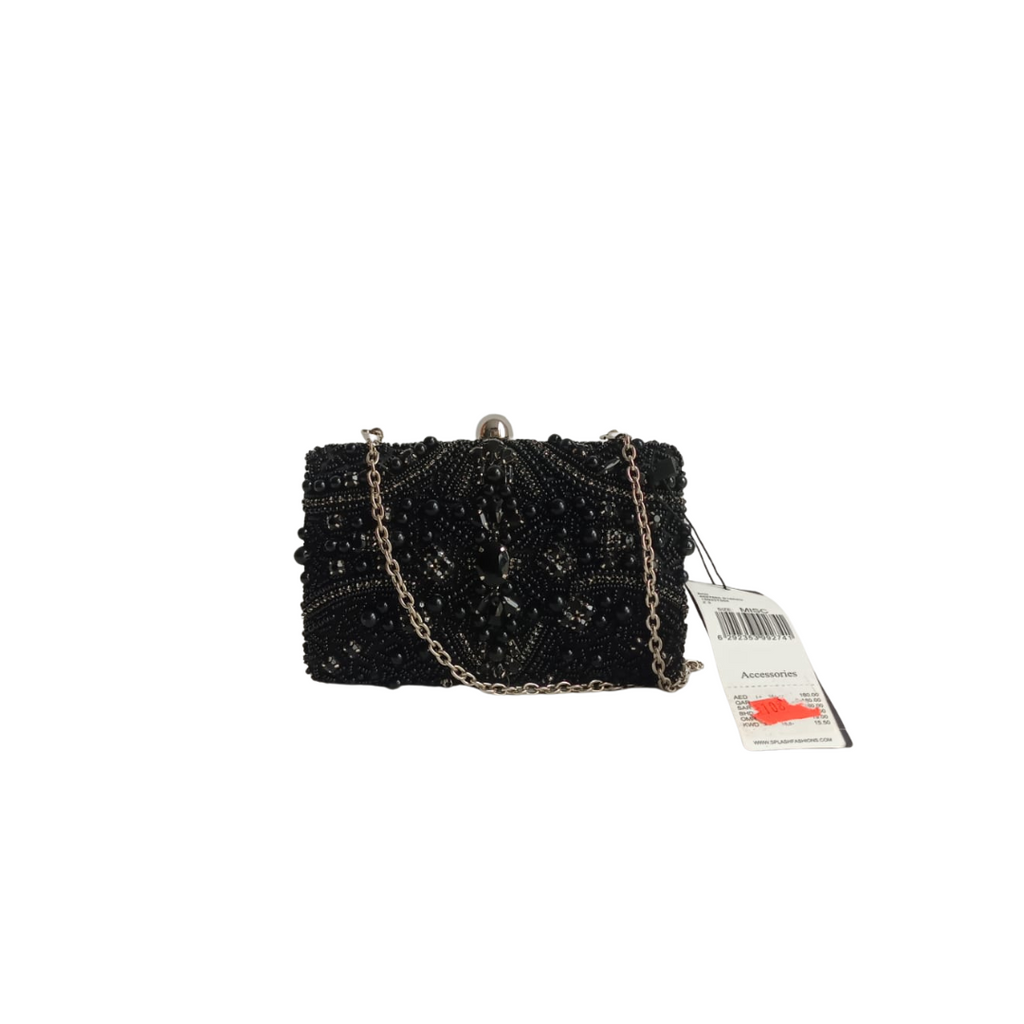 Splash Black Embellished Satin Clutch | Brand New |